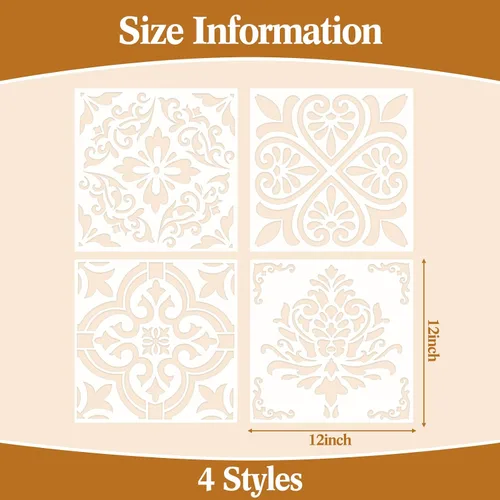 Vista 2 de Zonon 4 Piezas Plantillas de Azulejos Reutilizables para Suelo 12 x 12 Pulgadas Plantillas de Pared Plantillas de Patrón de Azulejos Plantillas