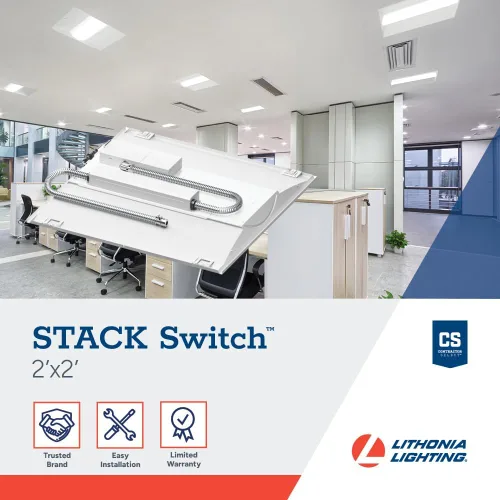Vista 2 de Lithonia Lighting Luz LED Troffer de 2x2, Luminaria de Techo LED Empotrable Stack Switch, Lúmenes Ajustables, Temperatura de Color Conmutable