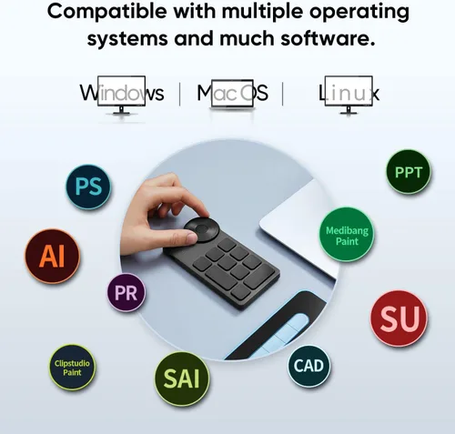 Vista 9 de XPPen Mini Keydial ACK05 Teclado de acceso directo inalámbrico Bluetooth programable Express Control remoto con dial y teclas expresas