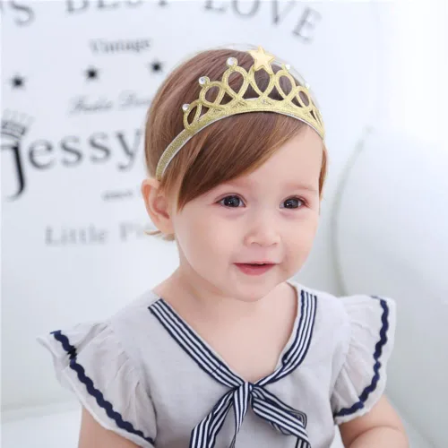 Vista 5 de DonLeeving Paquete de 6 diademas de tiara con purpurina para niñas, bandas elásticas para el pelo de princesa para niños pequeños