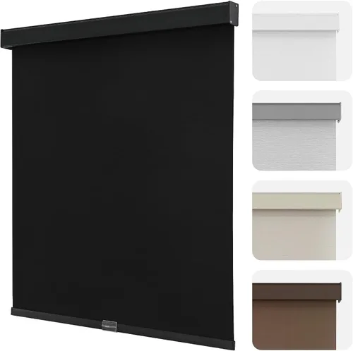Vista 45 de Joydeco Persianas enrollables 100% opacas sin cordones para ventanas, persianas de parada libre, protección UV, persianas de tejido natural