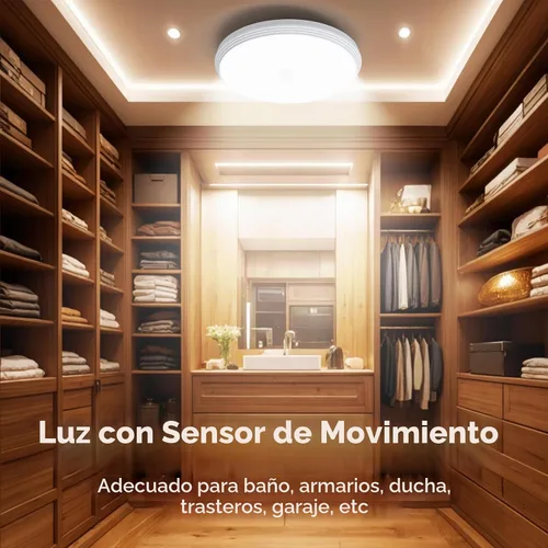 Vista 6 de Luces de armario recargables con sensor de movimiento, luz de techo a batería, luz inalámbrica con sensor de movimiento para interiores, luz