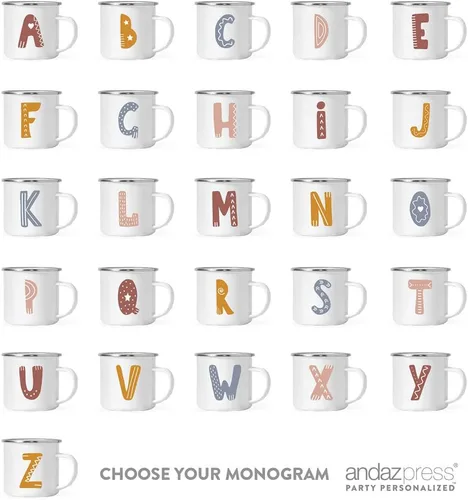 Vista 4 de Andaz Press Taza de café personalizada con monograma inicial, monograma bohemio, nombre personalizado, 11 onzas, taza de acero inoxidable de metal