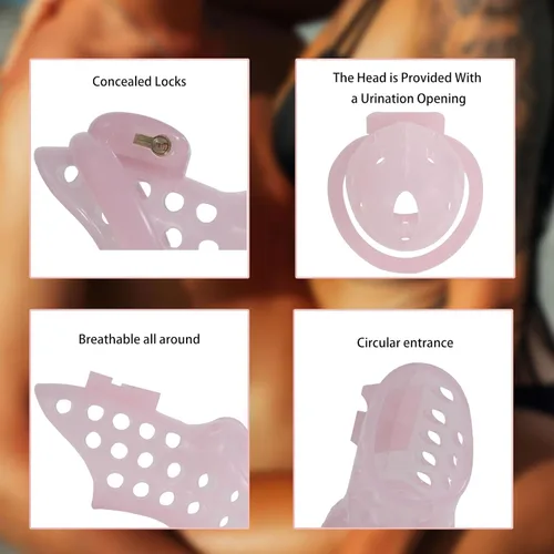 Vista 3 de Dispositivo de castidad de resina con bloqueo invisible SM Bondage para adultos, jaula de castidad para adultos, jaula para pene con 4 anillos