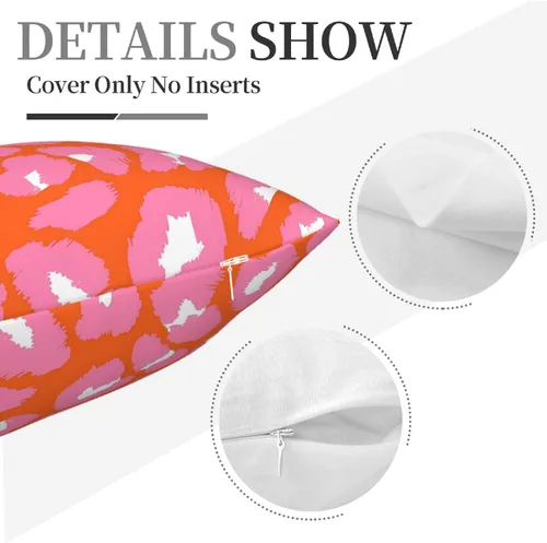 Vista 4 de Almohada de terciopelo con estampado de puntos de leopardo rosa y naranja, juego para el hogar, cómoda decoración de cama cuadrada, sofá al aire