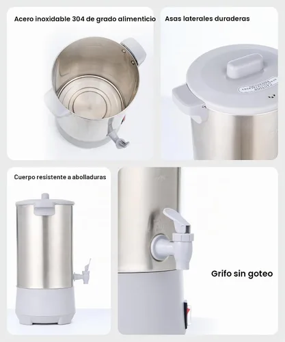 Vista 3 de SYBO Cafetera de percolado de acero inoxidable de grado comercial Urna de agua caliente para catering, 30 tazas, 4.5L, gris