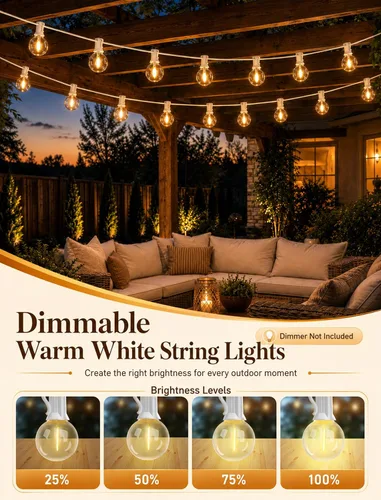 Vista 4 de Guirnalda de luces LED de 25 pies para exteriores, G40 Globe Patio Lights Cable blanco de 25 pies