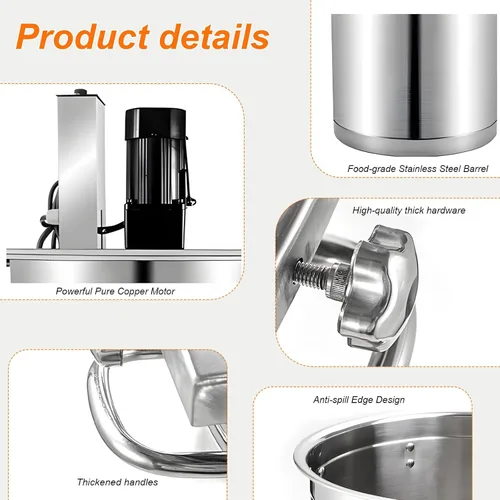 Vista 5 de Mezclador automático comercial de alimentos de 25 L, acero inoxidable, raspador de 4 cuchillas, control de velocidad ajustable, para uso industrial