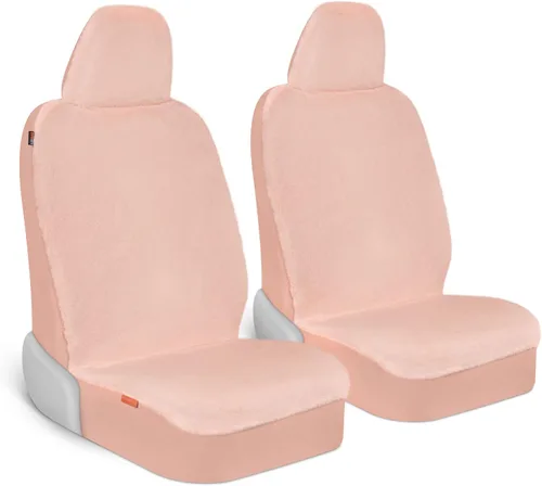 Vista 9 de Carbella Fundas de asiento de automóvil de piel de oveja, paquete de 2 unidades, solo asientos delanteros, bonitas fundas de asiento para negro