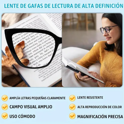 Vista 3 de Gafas de lectura de gran tamaño para mujer, diseño de ojo de gato, 1.0, 1.25, 1.5, 1.75, 2.0, 2.25, 2.5, 2.75, 3.0, 3.5, 4.0 Negro