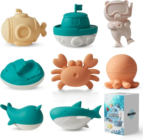 Vista 12 de MarcZero Juguetes de baño de silicona, 8 piezas, juego de océano para niños Rosa