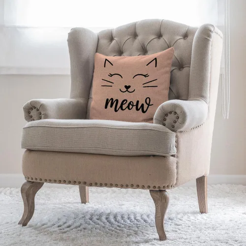 Vista 2 de Moslion Funda de almohada decorativa con diseño de cara de gato, funda de almohada cuadrada de lino y algodón de 18 x 18 pulgadas, para sofá