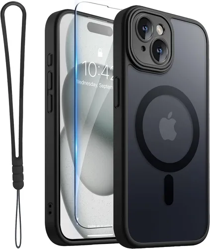 Vista 49 de ROYBENS Funda transparente mate para iPhone 12 Pro-Max compatible con Magsafe, protección completa de lente de cámara, protector de pantalla, correa