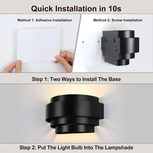 Vista 8 de Lightess Juego de 2 Apliques de Pared, Luces de Pared Recargables con Control Remoto y Bombillas RGB, Aplique de Pared Negro con Batería