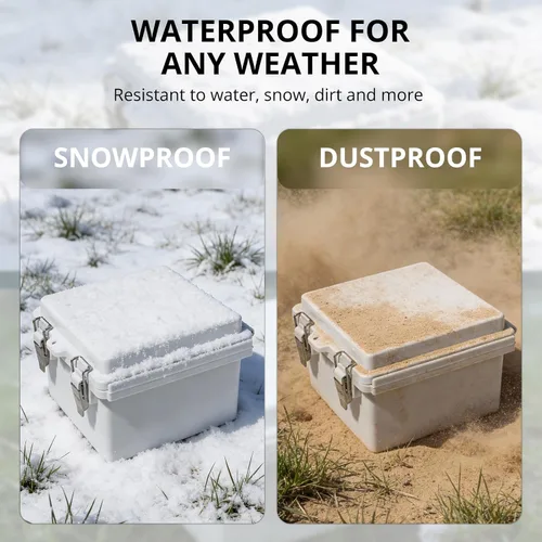 Vista 6 de MAKERELE Caja eléctrica impermeable pequeña al aire libre IP67 ABS caja de plástico con placa de montaje, cubierta gris con bisagras, soporte