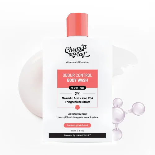 Vista 5 de Chemist at Play Gel de ducha exfoliante suave al 1% de ácido salicílico, sin parabenos ni SLS, evita el acné corporal, la piel rugosa y limpia