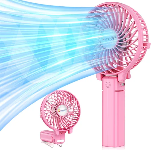 Vista 10 de VersionTECH. Ventilador de mano portátil, potente+durable+4000mAh+plegable 180°, mini ventiladores de mesa con USB recargable funciona