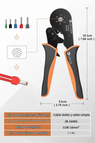 Vista 4 de Lytool Kit de Herramienta de Engarzado de Férulas, Engarzadora de Trinquete Hexagonal para 28-5 AWG, Férulas de Cable Aisladas, Engarzadora
