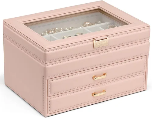 Vista 5 de Jewelry Box Women Jewelry Organizer Box, Portable Travel Jewelry Case 3 Layer Large Display Jewelry Box for Earring Ring Necklace Jewelry Organizer