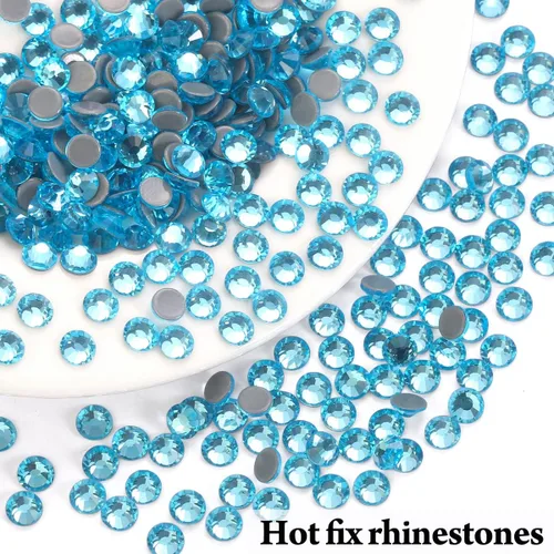 Vista 2 de Novani Hotfix - Diamantes de imitación redondos, aguamarina con parte trasera plana, gemas de cristal redondas para manualidades, tela, ropa