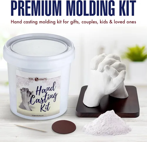 Vista 3 de Kit de Fundición de Manos para Parejas, Kit de Moldeo de Estatua de Yeso DIY, Kit de Molde de Manos DIY con Base de Madera de Caoba, Aniversario