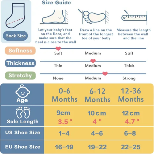 Vista 4 de Baby Socks With Non Slip Grips Toddler Socks Infant Socks For 0-6,6-12,12-36 months Baby Boy Girl by Miss Fong Wear
