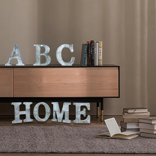 Vista 3 de Letras de madera rústica sin terminar de 6 pulgadas para decoración de pared, letras decorativas de pie en rodajas, decoración de tablero