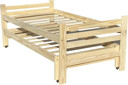 Vista 5 de Cama individual XL sobre cama individual de madera de Pennsylvania con ruedas de madera de pino maciza con ruedas sin terminar con soporte