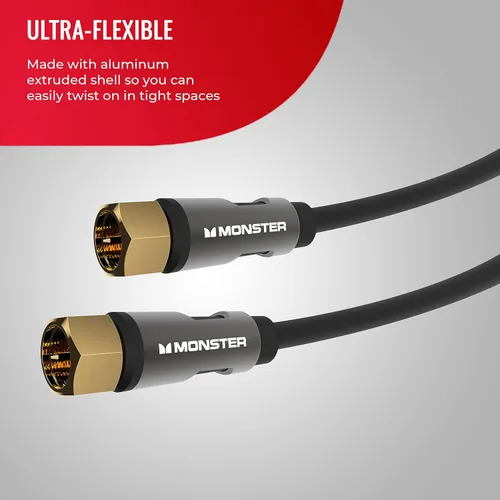 Vista 5 de Monster Essentials - Cable coaxial RG-6 con conector de cable coaxial F-Pin chapado en oro, cable de Internet de alta velocidad con cubierta