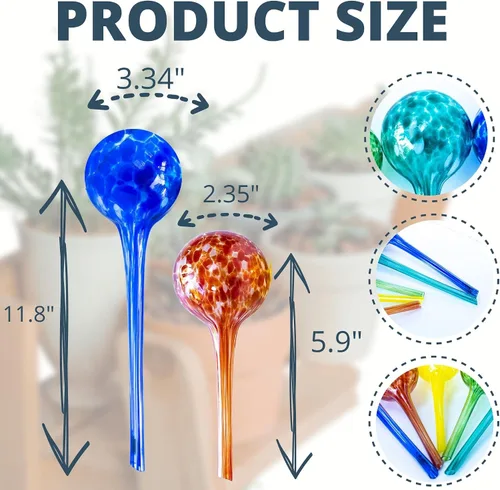 Vista 2 de 2 Globos de riego de vidrio grandes y 3 pequeños - Dispositivos de riego de plantas - Bombillas de riego de plantas - Picos de riego automático 5