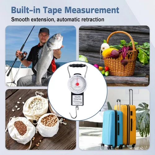 Vista 7 de Goture 2 básculas colgantes de pesca, báscula mecánica de cocina y pesca de peces, báscula de peso portátil multiusos con cinta métrica