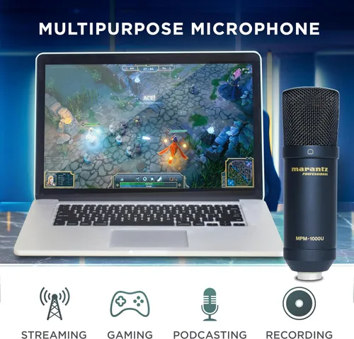 Vista 4 de Marantz Professional MPM-1000U - Micrófono de condensador USB para juegos, streaming y podcasting - Interfaz de audio incorporada, soporte