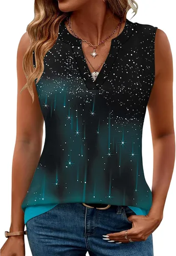 Vista 37 de Romanstii Camisas sin mangas para mujer, estilo casual, de verano, cuello en V, blusas elegantes, túnica