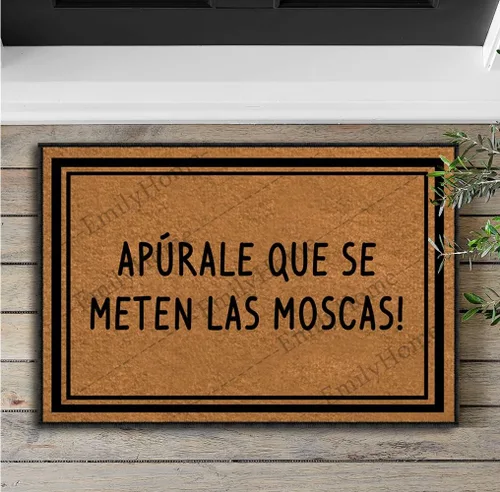 Vista 2 de Emilyhome - Tapete divertido para puerta de exterior, Apúrale Que Se Meten Las Moscas lavable a máquina, de perfil bajo, 30 x 18 pulgadas
