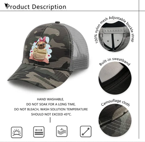 Vista 7 de devor Hats Pug Dog Baseball Caps for Women Funny Denim Hat Adjustable