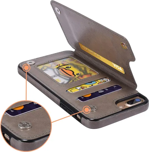 Vista 7 de UEEBAI Funda para iPhone SE 2022/7/8/SE 2020, funda de piel sintética con cierre magnético, ranuras para tarjetas, función de soporte