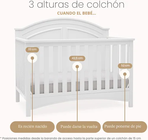 Vista 6 de Delta Children Perry, cuna convertible 6 en 1, con certificado Greenguard Gold, color blanco Bianca