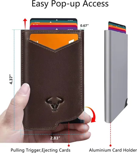 Vista 2 de Billetera delgada para hombre, cartera grande de aluminio con clip para dinero, 8 tarjetas, bloqueo RFID
