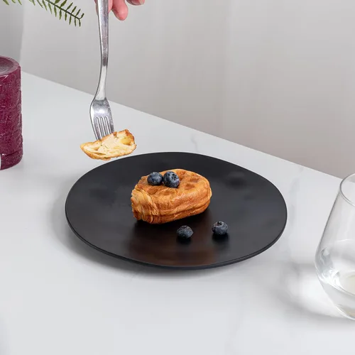 Vista 6 de Juego de platos y cuencos de melamina negra, juegos de vajilla de melamina de 12 piezas para uso en interiores y exteriores, juego de platos ligeros