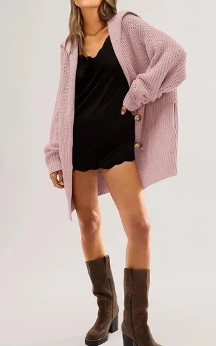 Vista 7 de PRETTYGARDEN Suéteres tipo cárdigan de gran tamaño con frente abierto para mujer, a la moda, para otoño, ligeros, de punto acanalado, para otoño