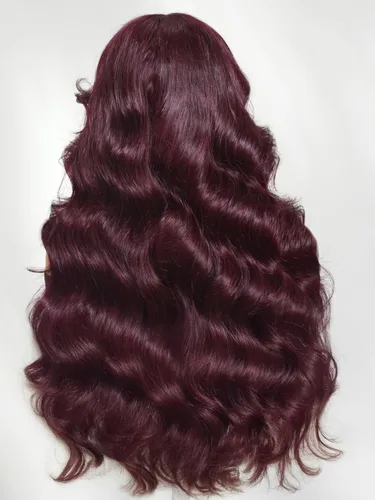 Vista 8 de UNICE Peluca de Cabello Humano Black Cherry Loose Wave Bye Bye Knots con Encaje Frontal de 7x5 con Cordón, con Flequillo Enmarcador del Rostro, Pre