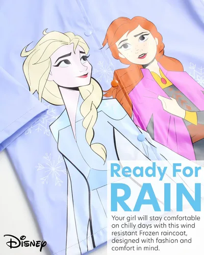 Vista 3 de Disney Girls Rain Jacket - Slicker Shell Raincoat Minnie Mouse Frozen Elsa Anna 2T-7