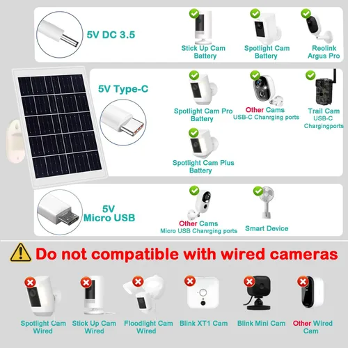 Vista 5 de Panel solar de 8 W integrado con batería de 12000 mAh para cámara de seguridad al aire libre, panel de cargador de enchufe 3 en 1