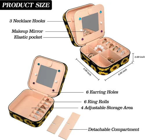 Vista 3 de LRITER Joyero de viaje para mujer, caja organizadora de joyería de moda con espejo, pequeño joyero, organizador de joyas de viaje, regalos