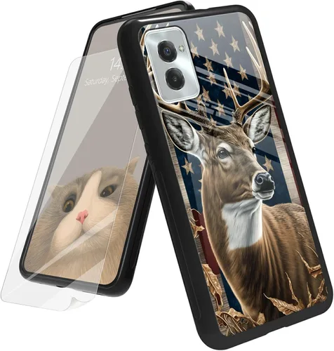 Vista 101 de Funda para Motorola Moto G Play 4G 2024 con protector de pantalla, parte trasera de vidrio templado + funda de silicona suave TPU absorción