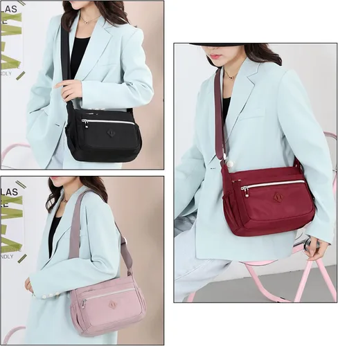 Vista 6 de Oichy Bolso cruzado para mujer, impermeable, bolso de hombro casual, de nailon, bolso cruzado ligero para uso diario