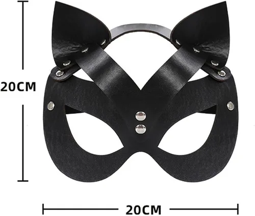 Vista 3 de Máscara de gato, máscara de piel sexy para mujer, máscara de gato de cuero para cosplay, máscara facial para Halloween, carnaval veneciano, Mardi