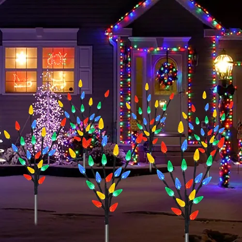 Vista 9 de Actualizado 6 paquetes de 120 luces LED C6 solares de Navidad, luces de Navidad para exteriores, 8 modos de luces impermeables para caminos