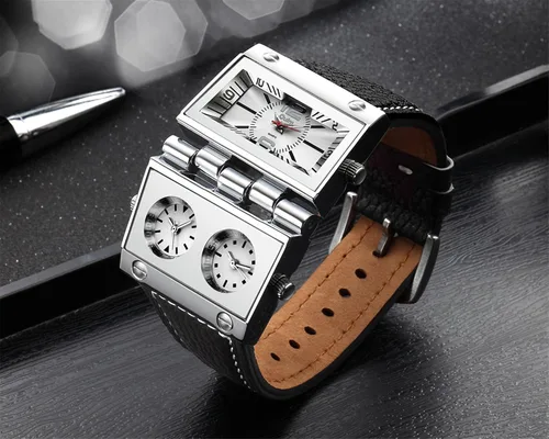 Vista 4 de 9525 Reloj para hombre analógico correa de cuero negro 3 subesferas, Blanco, Movimiento de cuarzo