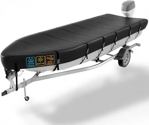 Vista 12 de VINPATIO Jon - Funda para barco de 10 a 12 pies, 5 capas 1200D tela Oxford